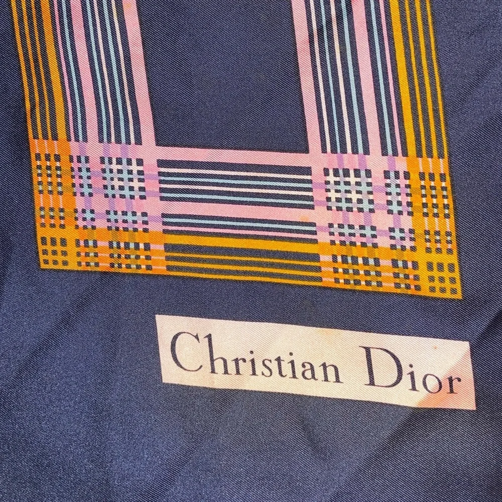 Christian Dior Geometric Patterned Colorblock Silk Scarf